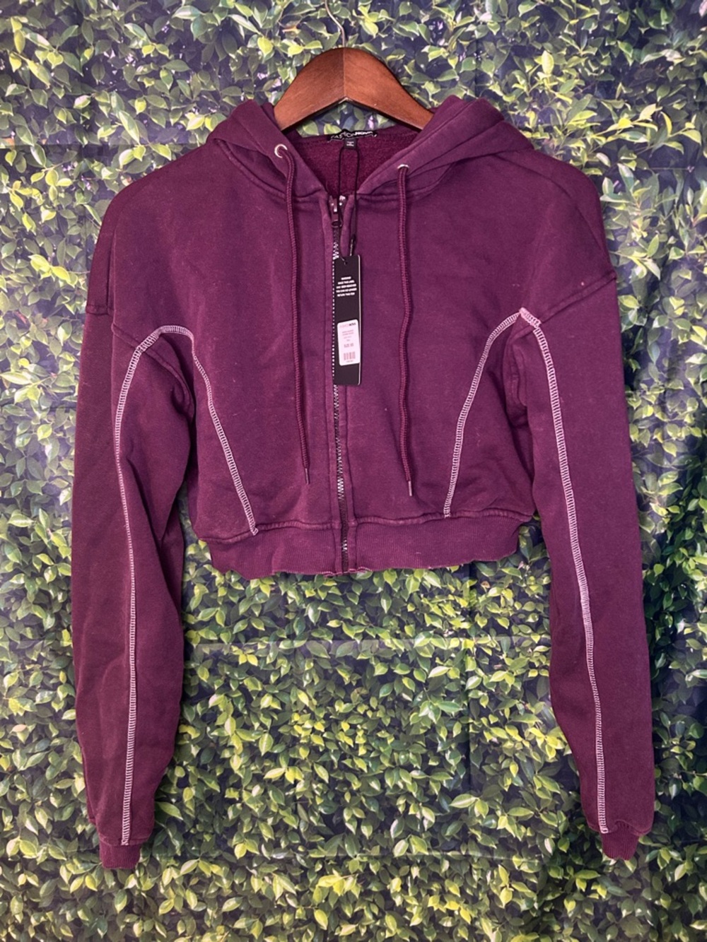 Fashion Nova Plum Cropped Zip Hoodie